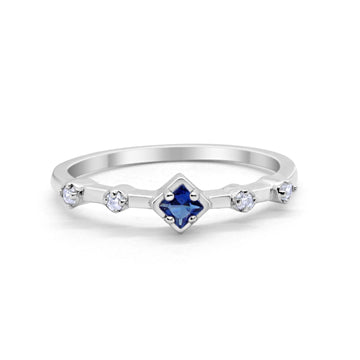 Half Eternity Band Ring Simulated Blue Sapphire CZ 925 Sterling Silver